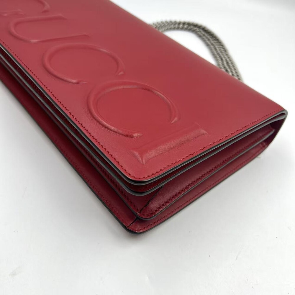 Hj Gucci Red Xl Leather Wallet On Chain #236158G12B - Picture 7 of 11